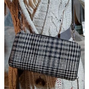 CoCo & Carmen London Continental Gray & Tan Plaid Clutch / Crossbody Wallet
